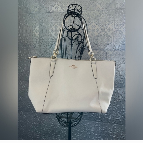 Coach F57526 Off White Ivory Chalk Grossgrain Leather Ava Tote Handbag Purse - Picture 2 of 11